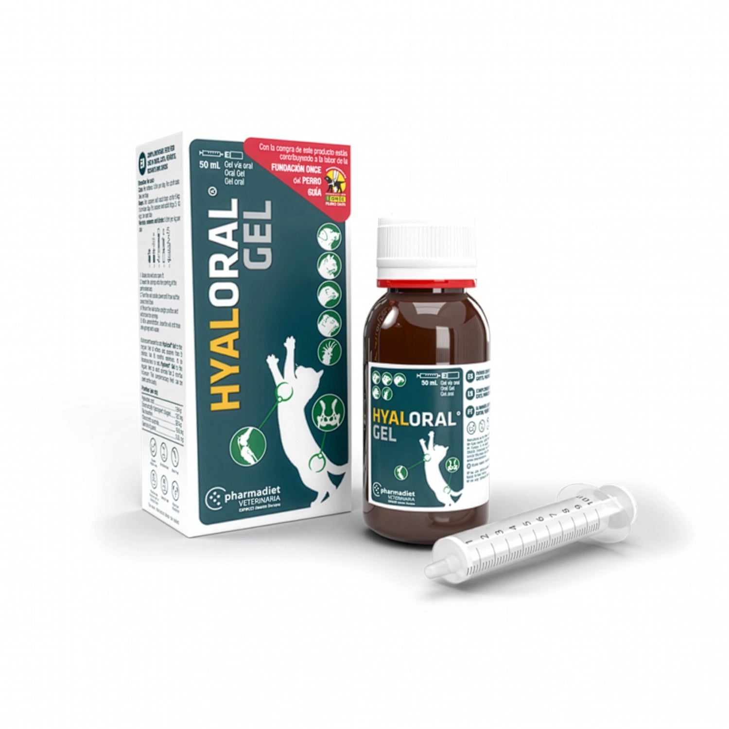 Hyaloral Cachorros y Gatos 50 ml Pharmadiet en gel oral con jeringa dosificadora para salud articular.