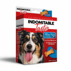 Indomitable Taste Galletas Horneadas Camarón en caja con imagen de perro, snacks horneados y proteína hidrolizada de camarón.
