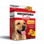 Indomitable Taste Galletas Horneadas Salmón en caja con imagen de perro labrador, snacks horneados y proteína hidrolizada.