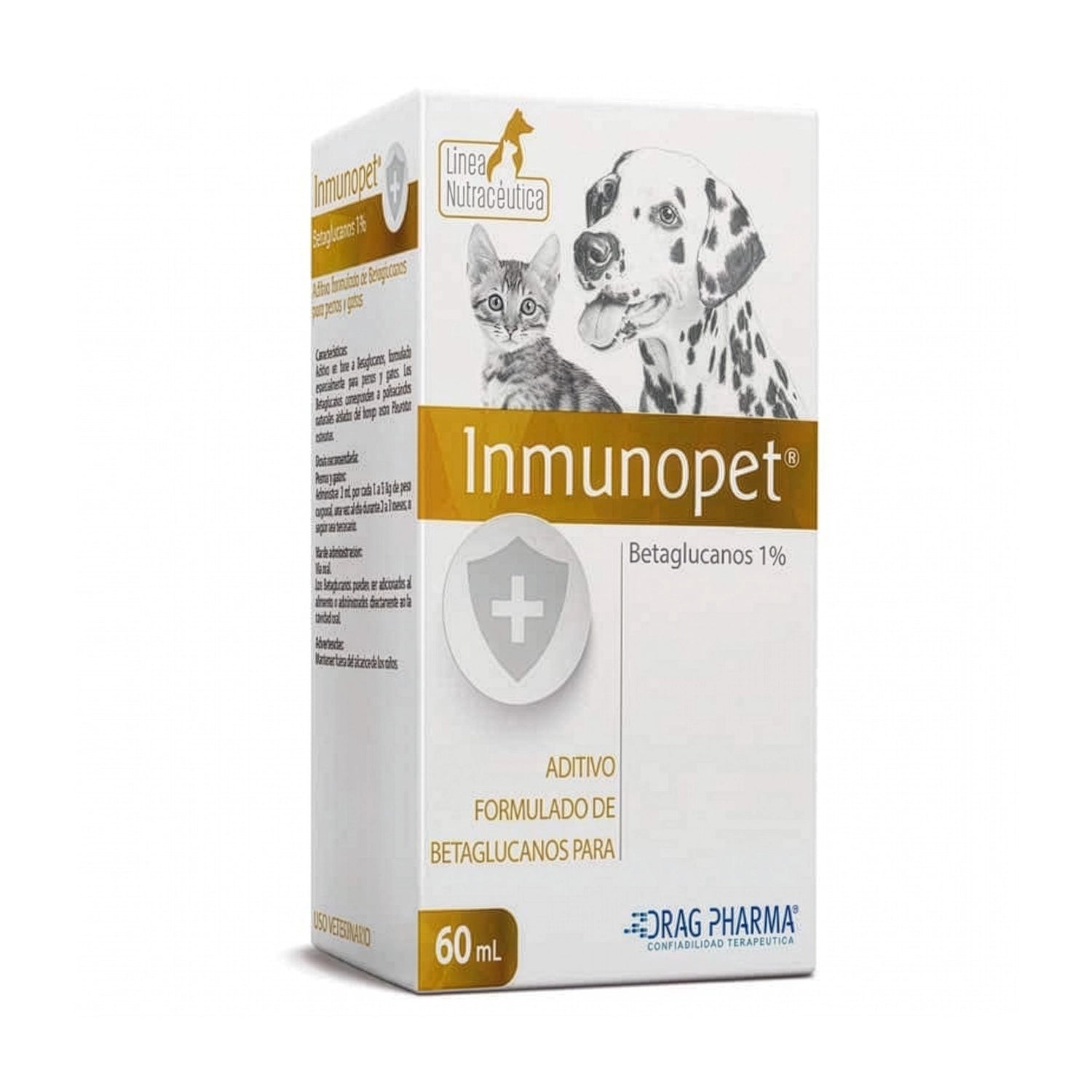 Caja Inmunopet con betaglucanos para perros y gatos, suplemento veterinario de apoyo inmune en presentación 60 mL.