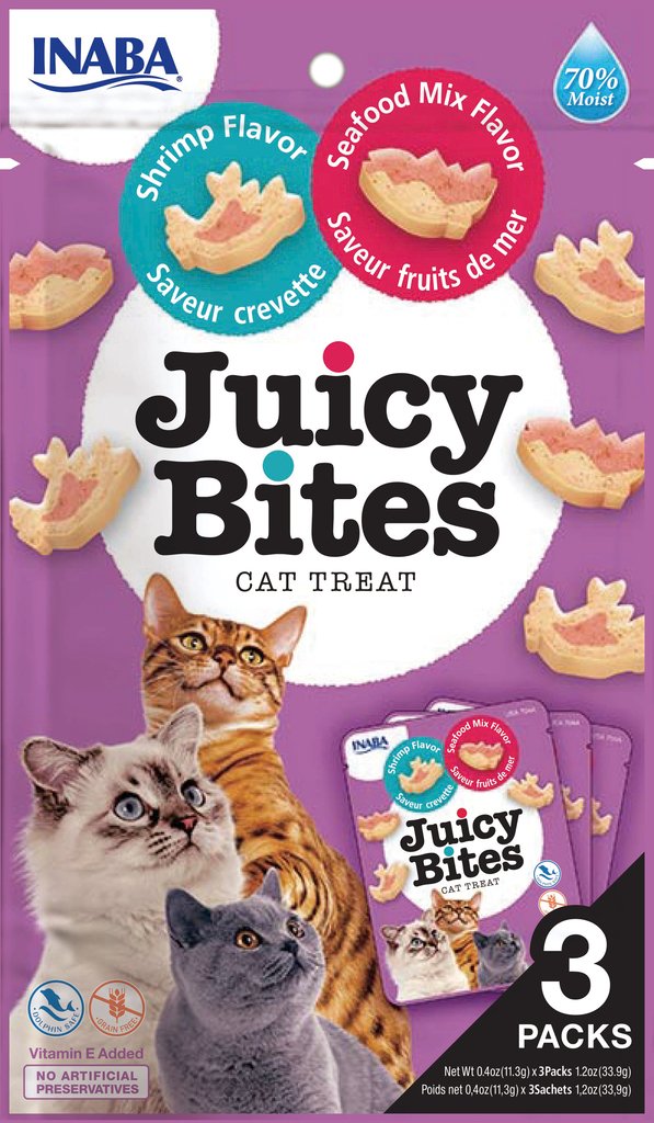 Premios Jugosos "Juicy Bites" para Gatos Receta Camarón y Mix de Mar