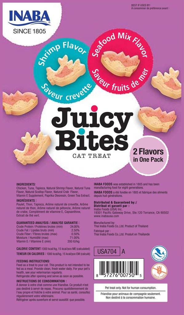 Premios Jugosos "Juicy Bites" para Gatos Receta Camarón y Mix de Mar