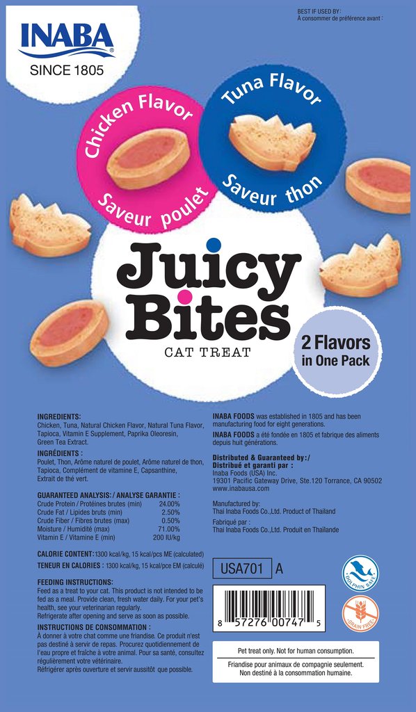 Premios Jugosos "Juicy Bites" para Gatos Receta Atún y Pollo