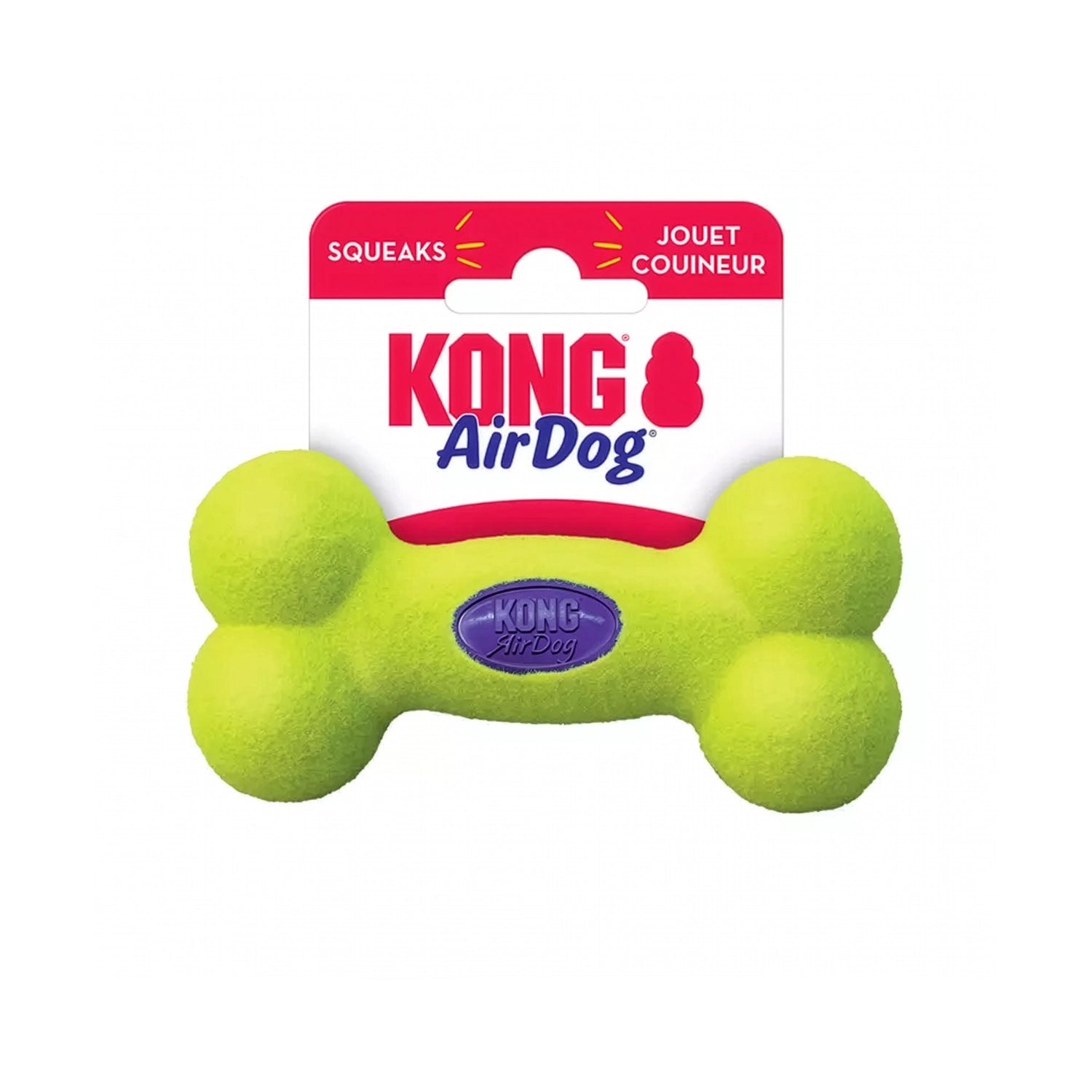 Hueso Airdog Squeaker Bone Kong, juguete para perros con forma de hueso, textura tipo pelota de tenis y sonido squeaker.
