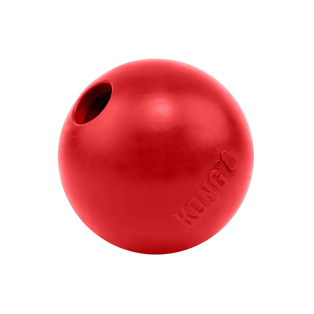Kong Pelota Clásica para Perros de goma roja resistente, con abertura para premios y diseño duradero para juegos activos.