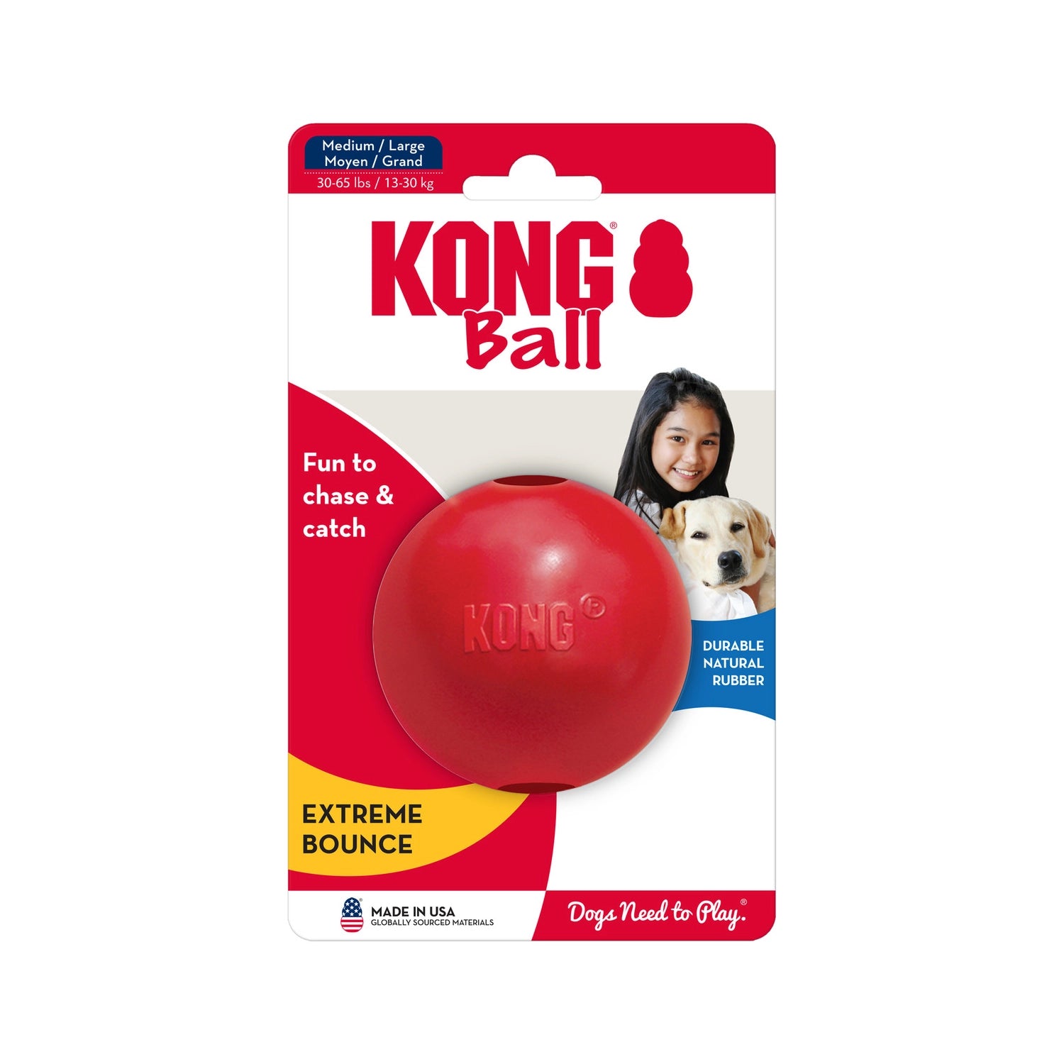 Kong Pelota Clásica para Perros de goma roja resistente, con abertura para premios y diseño duradero para juegos activos.