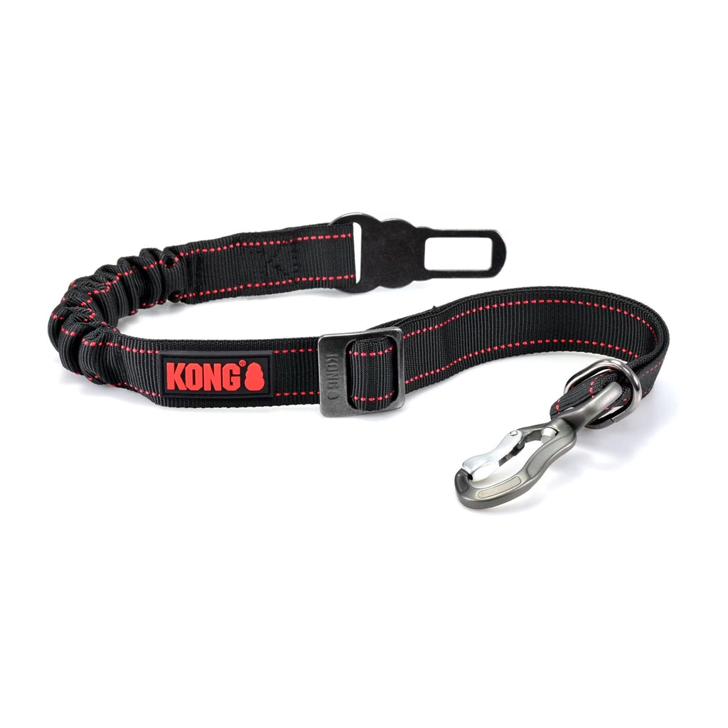 KONG Correa de Seguridad Deluxe para Auto con amortiguador elástico, mosquetón metálico y ajuste regulable para viajes seguros con perros.
