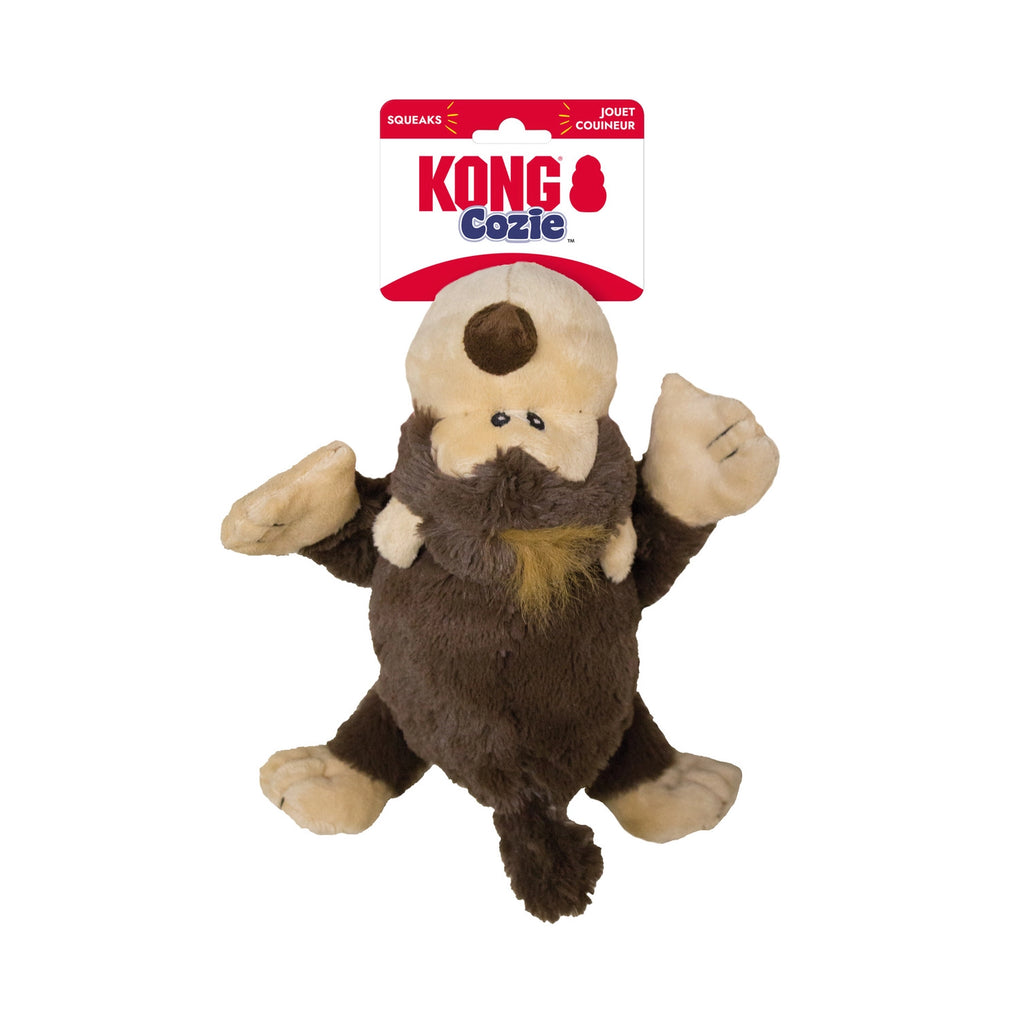 Peluche Cozie Kong Funky Monkey con diseño de mono en tonos café y beige, textura suave y cuerpo acolchado para perros.