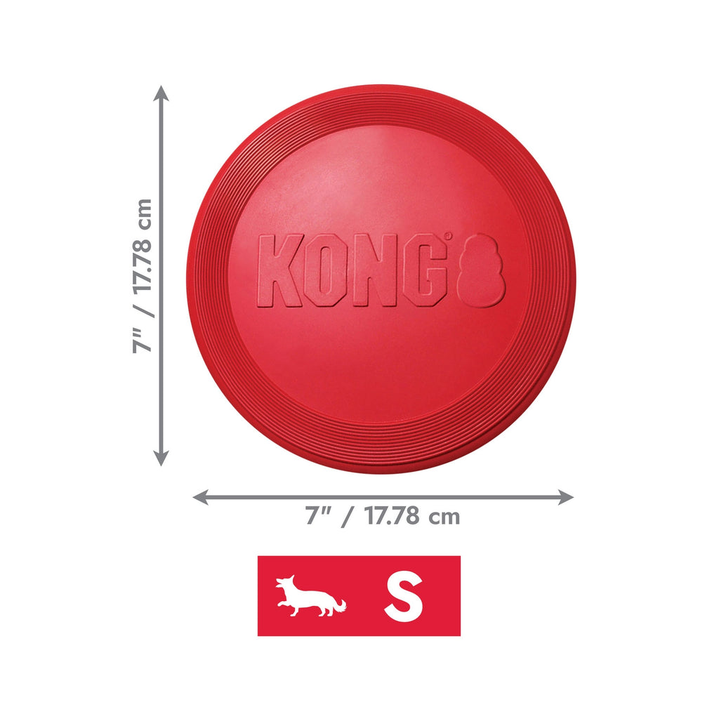Kong Flyer Frisbee para Perros color rojo, disco flexible de goma resistente diseñado para lanzar, atrapar y jugar al aire libre.