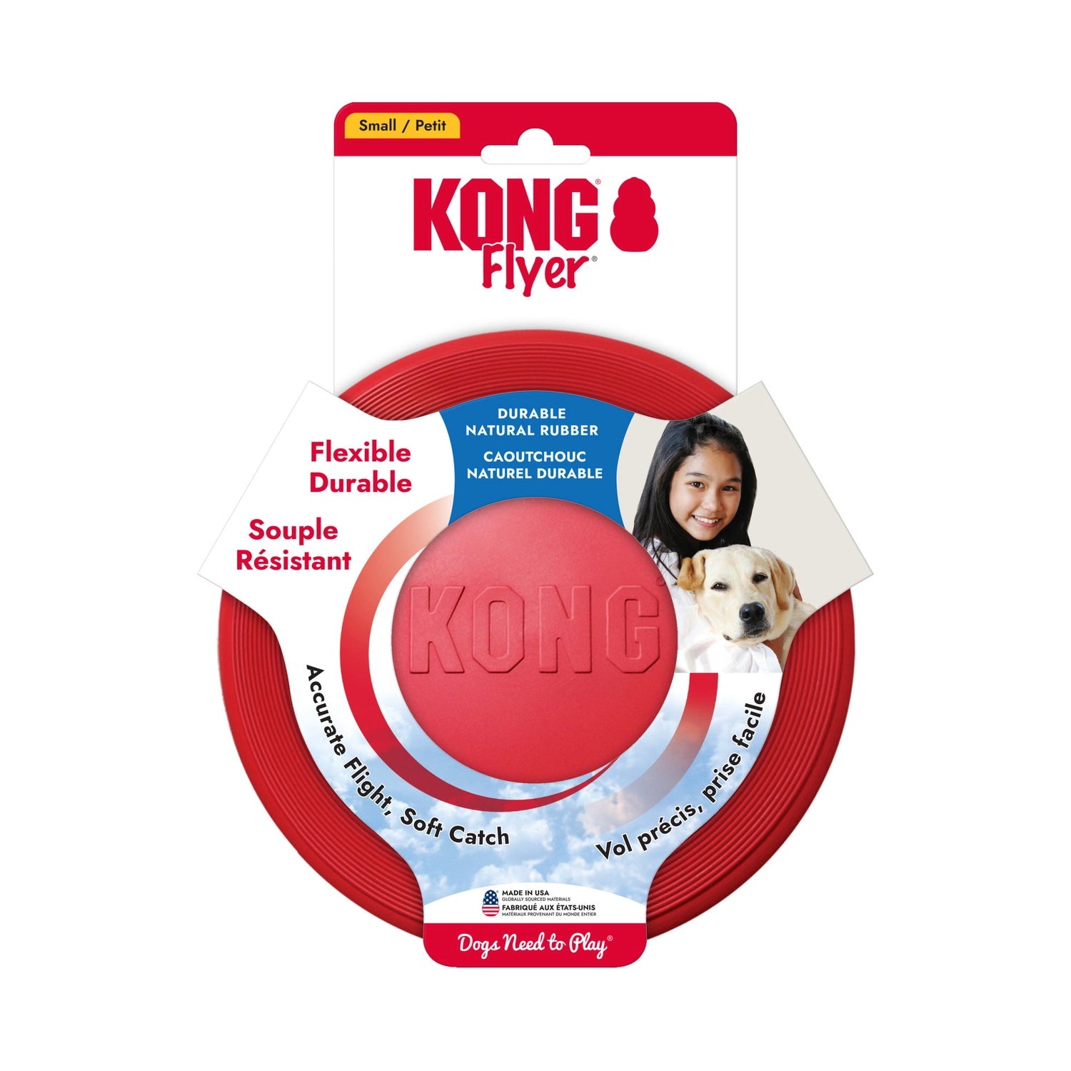 Kong Flyer Frisbee para Perros color rojo, disco flexible de goma resistente diseñado para lanzar, atrapar y jugar al aire libre.
