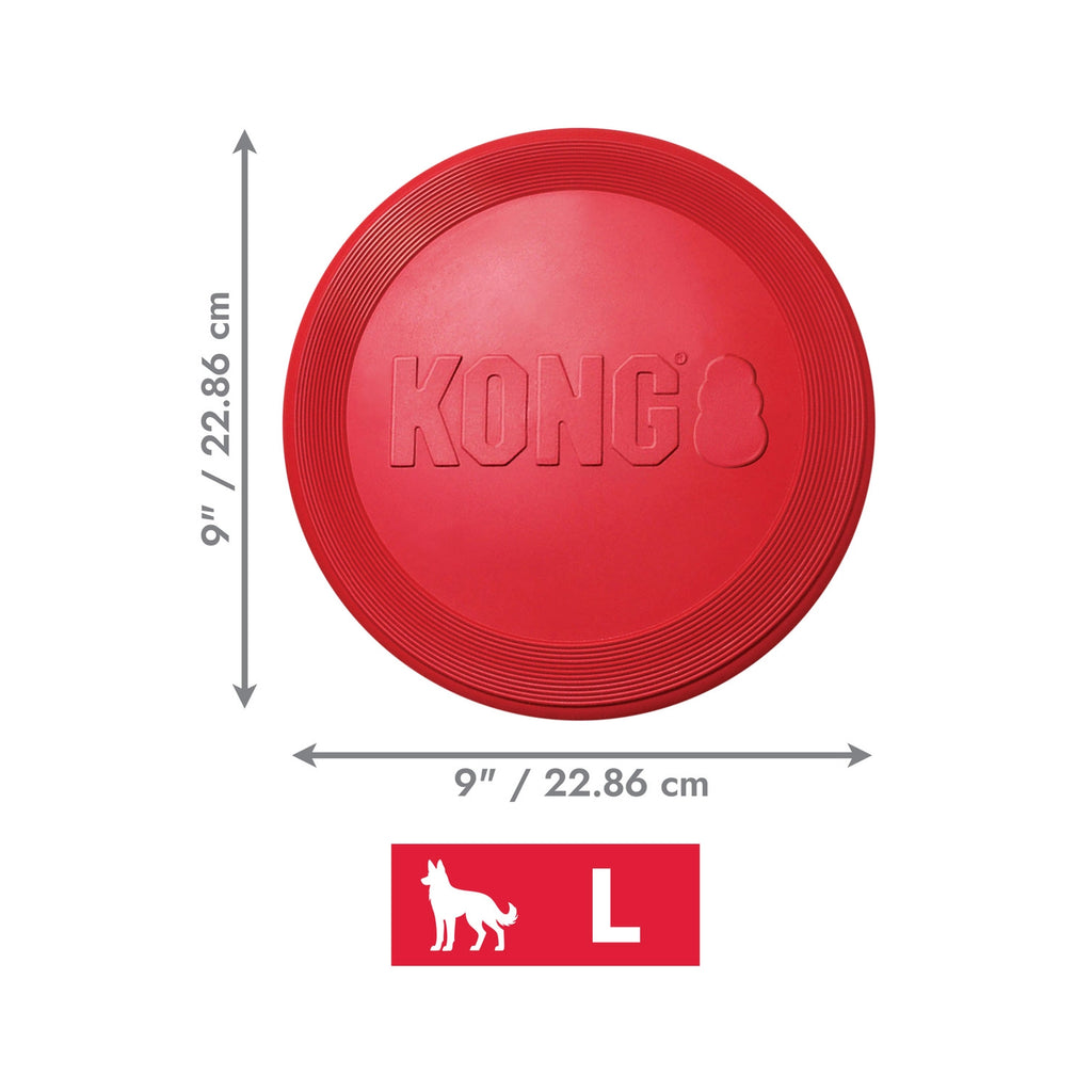Kong Flyer Frisbee para Perros color rojo, disco flexible de goma resistente diseñado para lanzar, atrapar y jugar al aire libre.