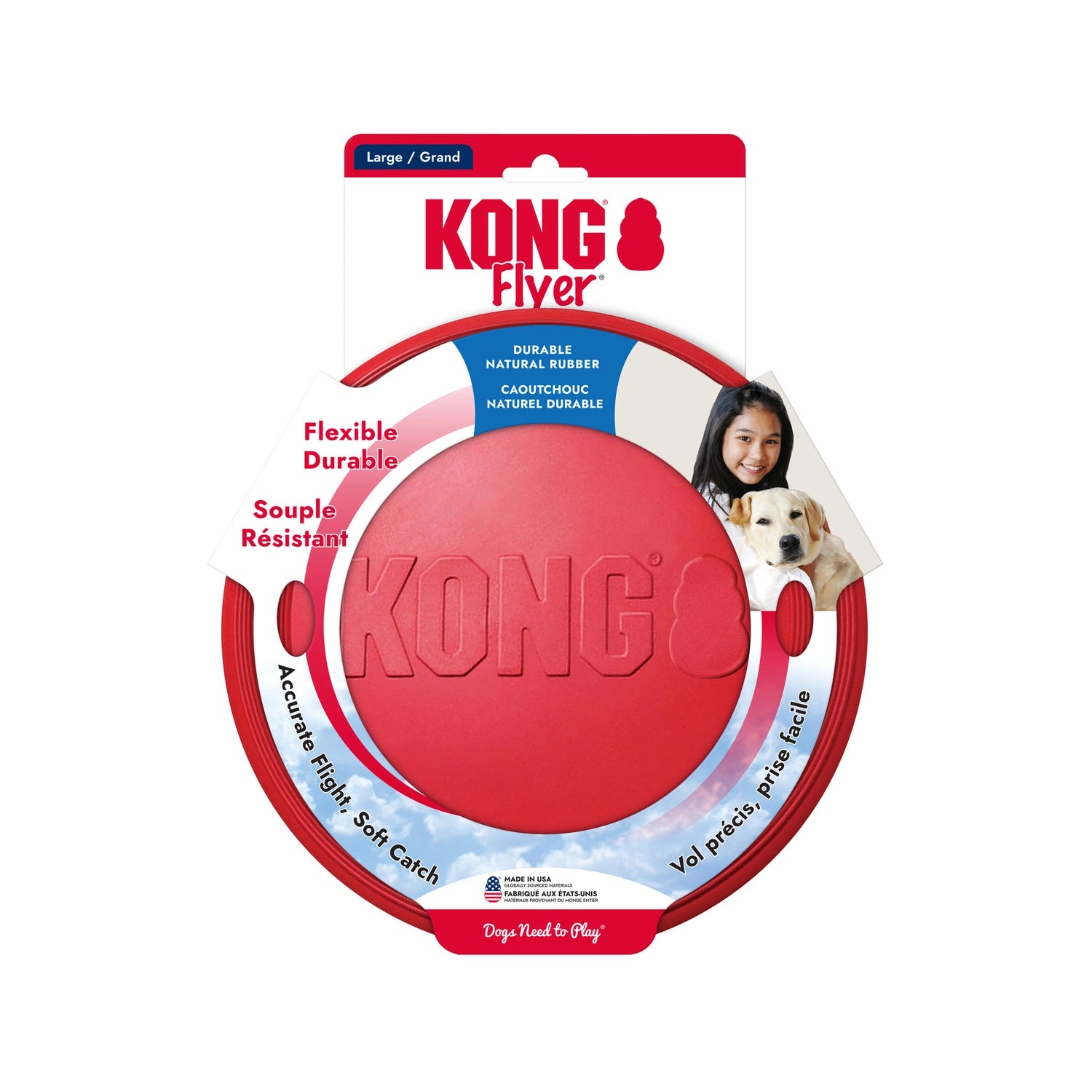 Kong Flyer Frisbee para Perros color rojo, disco flexible de goma resistente diseñado para lanzar, atrapar y jugar al aire libre.