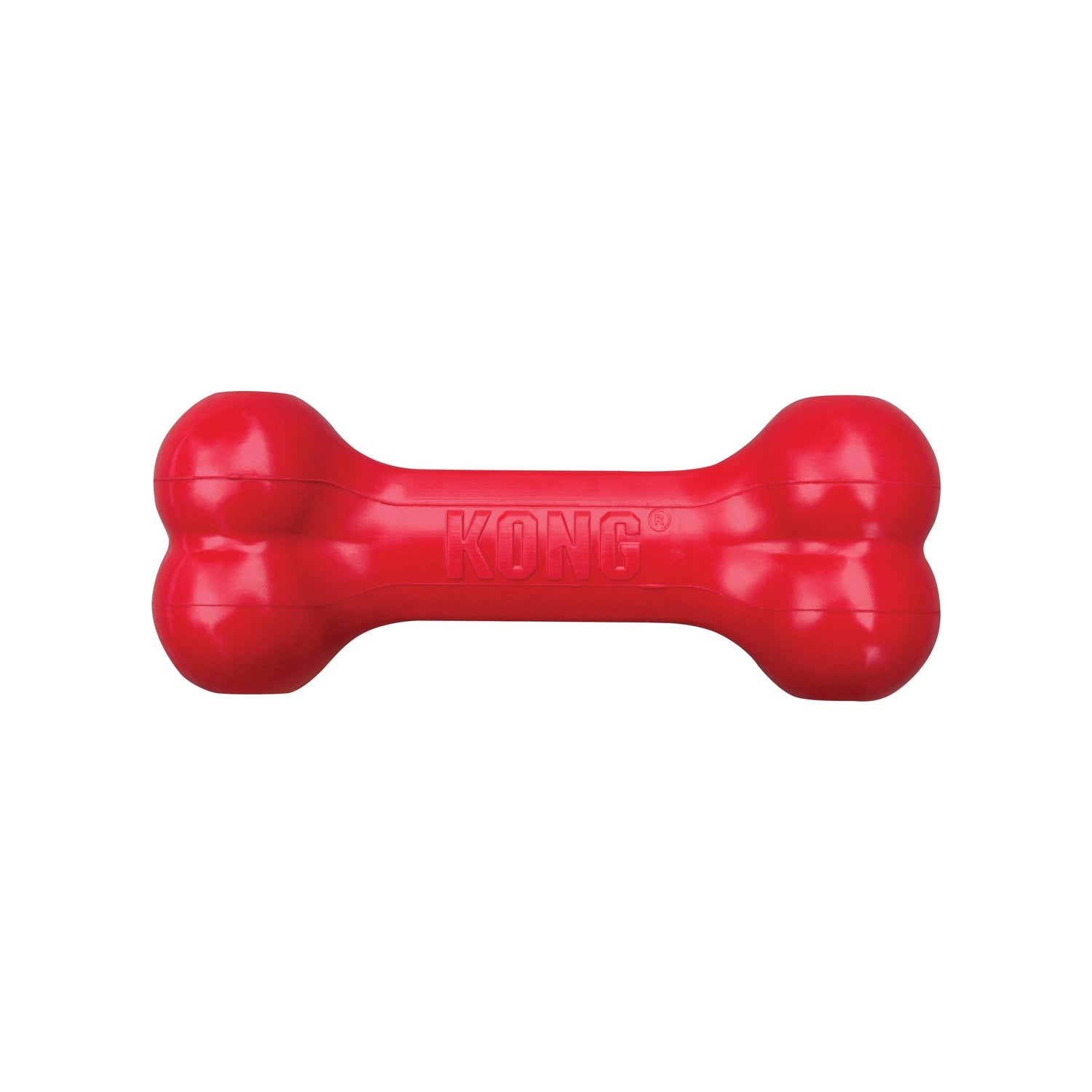 Hueso KONG "Goodie Bone" Clásico color rojo, juguete de goma resistente para perros con forma de hueso y espacio para premios.