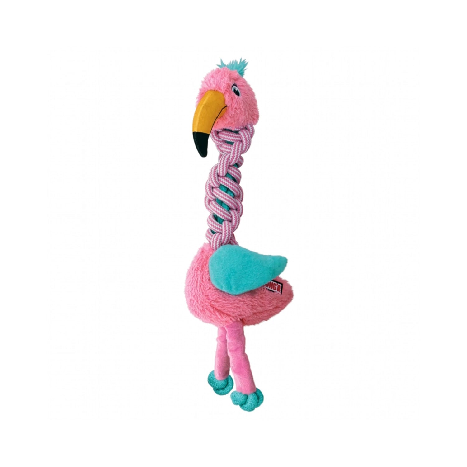 Kong Knots Twists Juguete para Perros con diseño de flamenco de felpa, cuerda trenzada resistente y sonido para jugar.