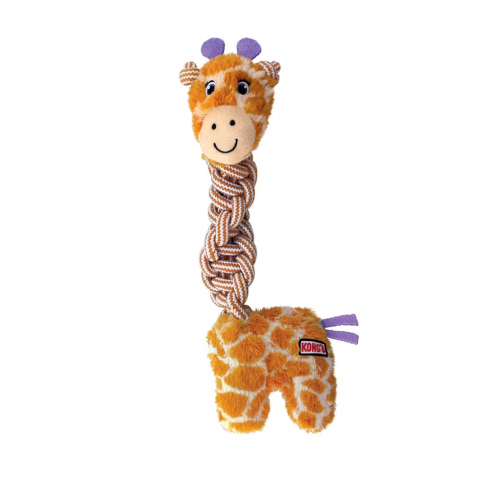 Kong Knots Twists Juguete para Perros con diseño de jirafa  de felpa, cuerda trenzada resistente y sonido para jugar.