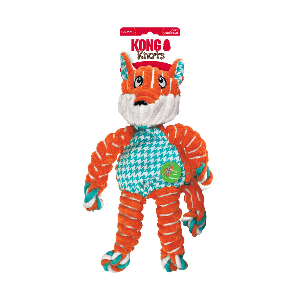 Peluche "Floppy Knots" Zorro Kong con cuerpo estampado y extremidades de cuerda anudada, ideal para morder y jugar.