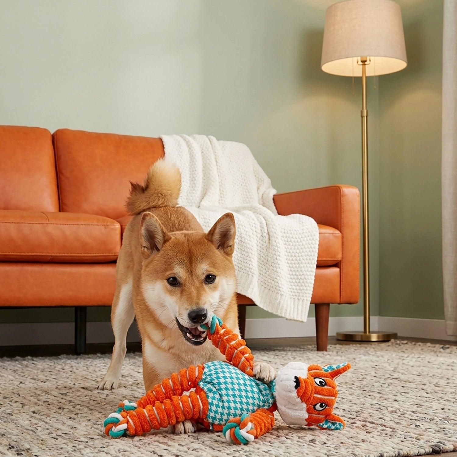 Peluche "Floppy Knots" Zorro Kong con cuerpo estampado y extremidades de cuerda anudada, ideal para morder y jugar.