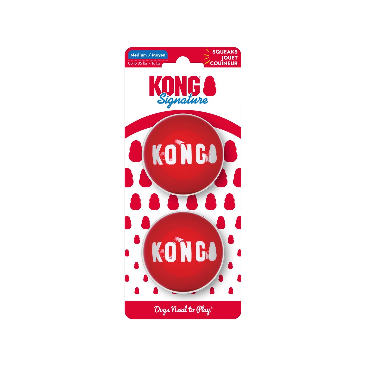 Pelota Kong "Signature" 2-Pack con dos pelotas rojas para perros, diseño resistente con sonido y empaque original KONG.
