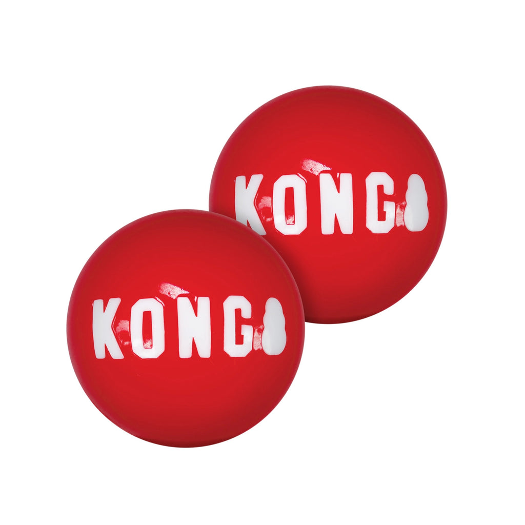 Pelota Kong "Signature" 2-Pack con dos pelotas rojas para perros, diseño resistente con sonido y empaque original KONG.