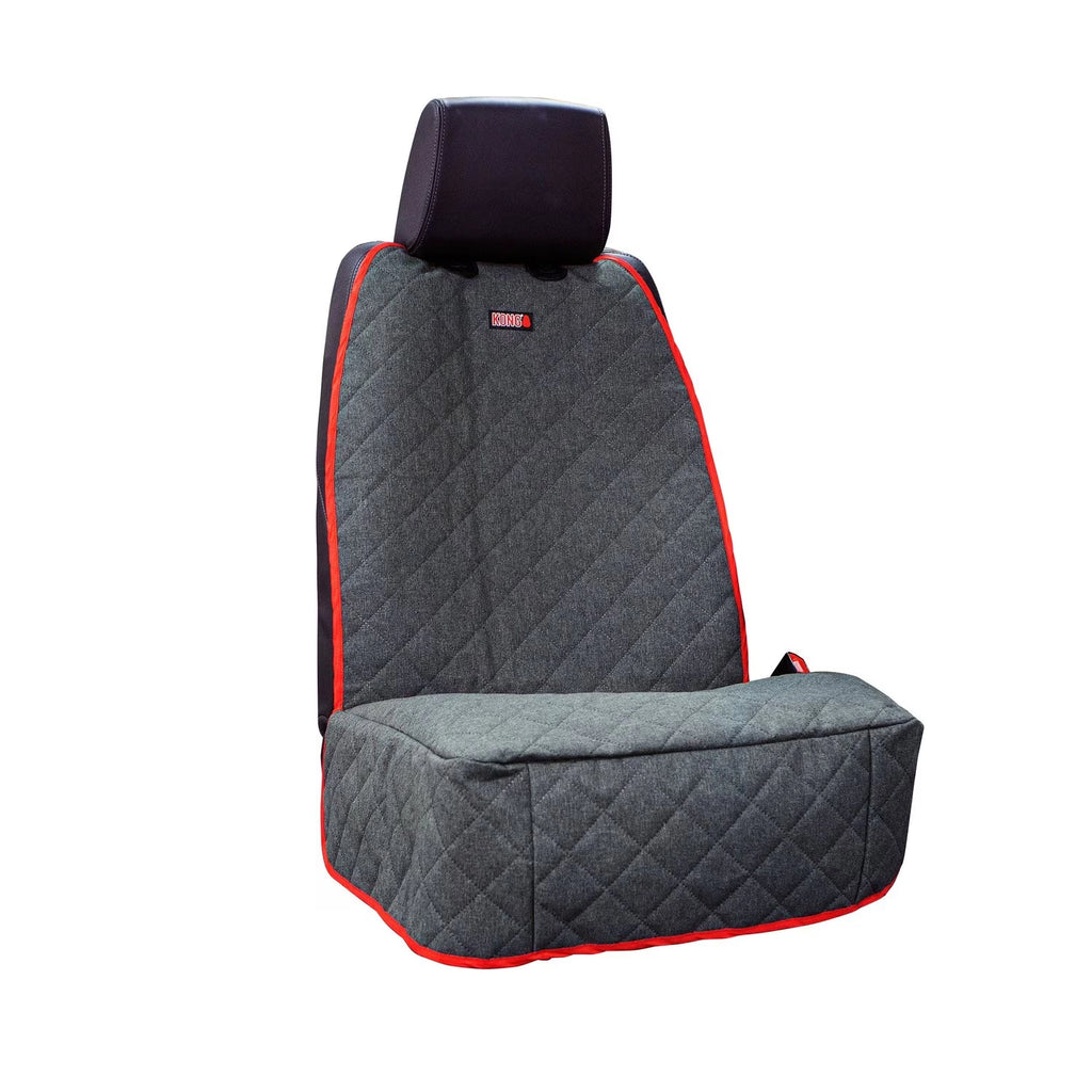 KONG Funda para Asiento Individual de Auto acolchada en color gris con bordes rojos, diseñada para proteger el asiento del vehículo.