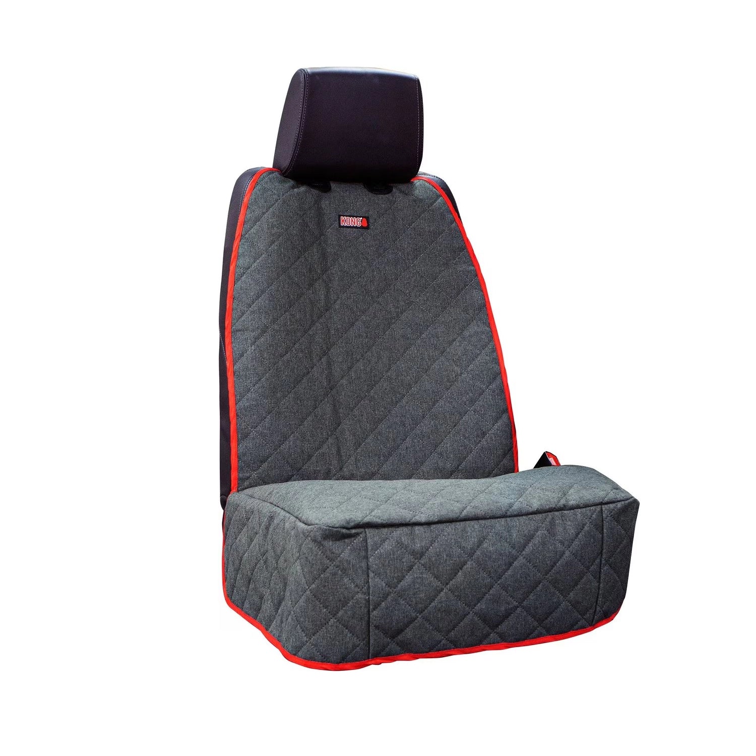 KONG Funda para Asiento Individual de Auto acolchada en color gris con bordes rojos, diseñada para proteger el asiento del vehículo.