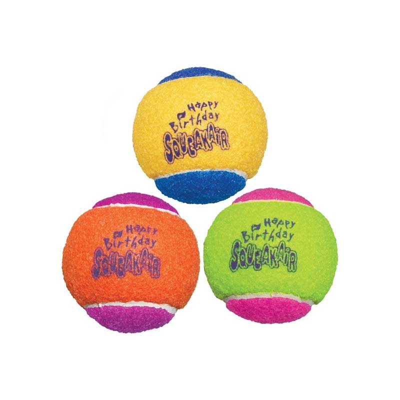 Pelotas de Tenis "Kong Squeakair" Happy Birthday.
