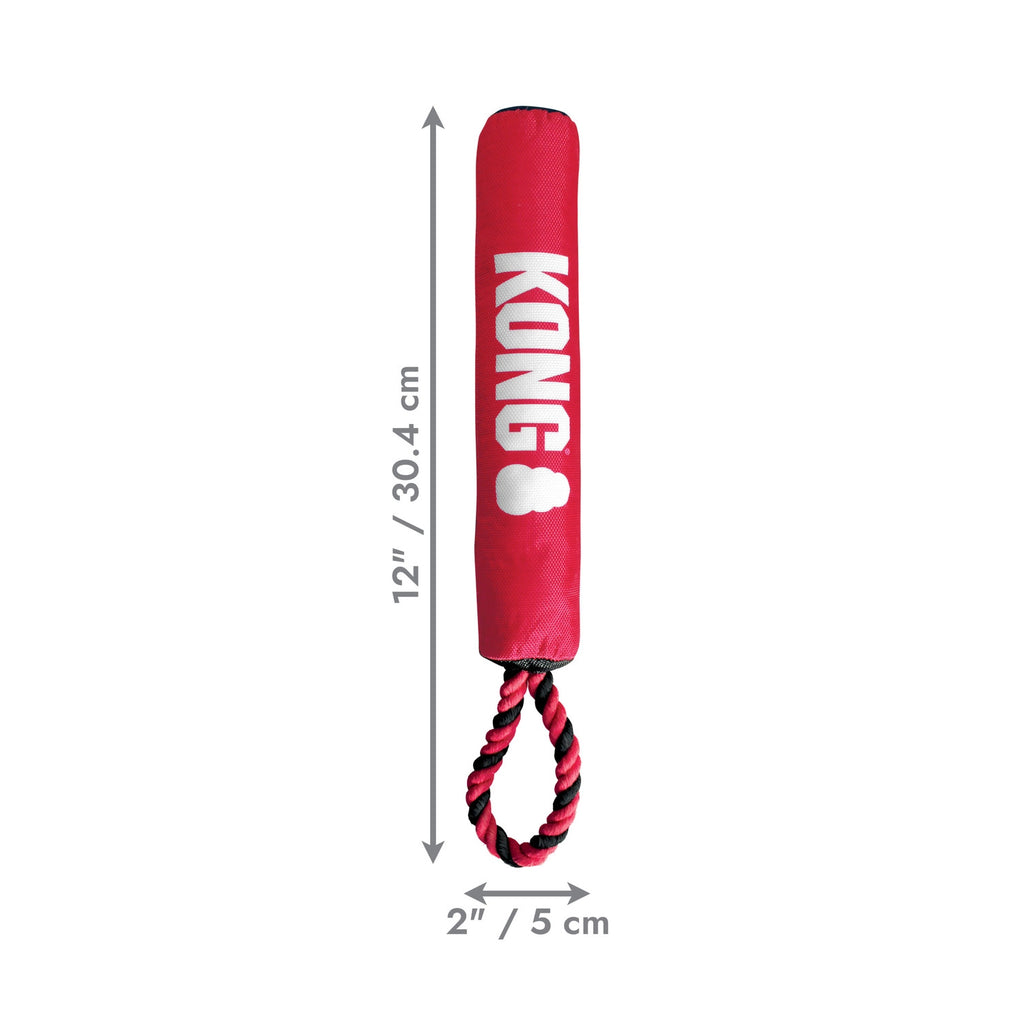 Kong Signature Juguete Stick con Cuerda de tela roja resistente, con asa de cuerda trenzada para lanzar y tirar.