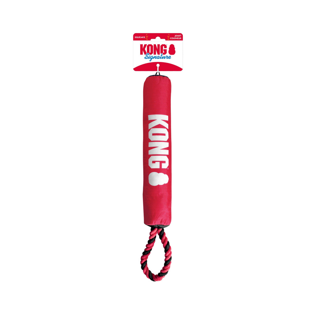 Kong Signature Juguete Stick con Cuerda de tela roja resistente, con asa de cuerda trenzada para lanzar y tirar.