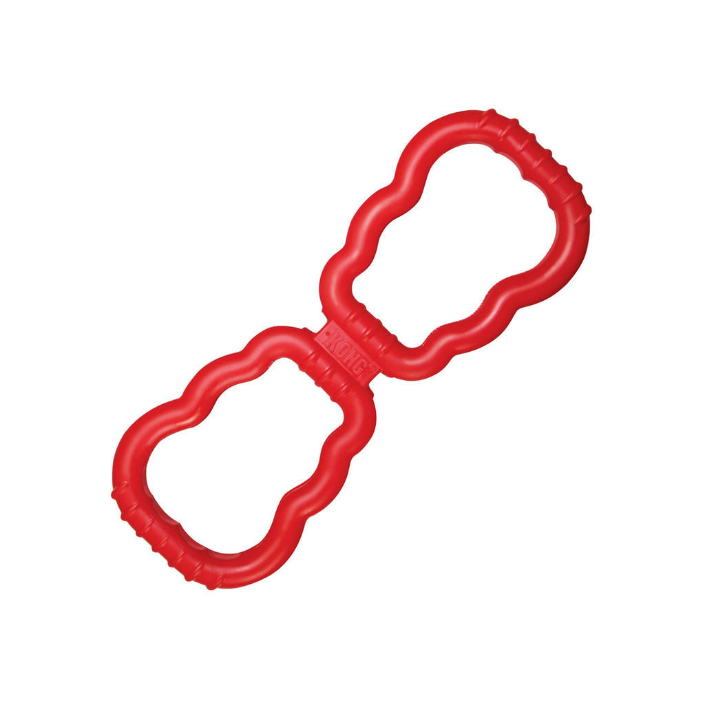Juguete KONG Tug para Halar color rojo, mordedor de goma resistente con doble asa para juegos de tirar entre perro y dueño.