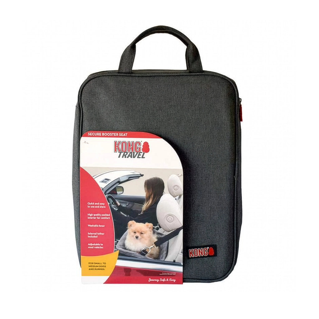 KONG Booster Seat Asiento Elevado para Auto en color gris con acolchado, correas de sujeción y diseño seguro para perros pequeños.