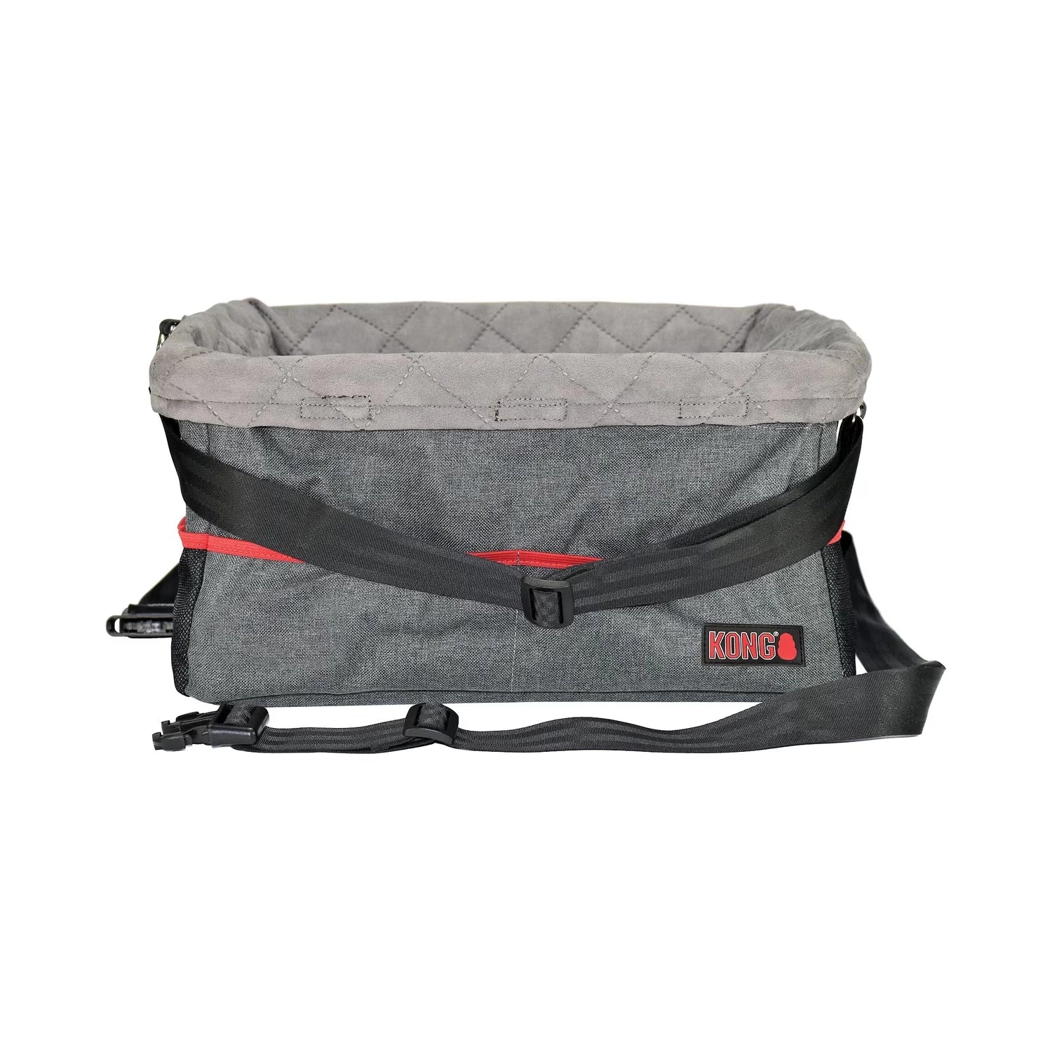KONG Booster Seat Asiento Elevado para Auto en color gris con acolchado, correas de sujeción y diseño seguro para perros pequeños.