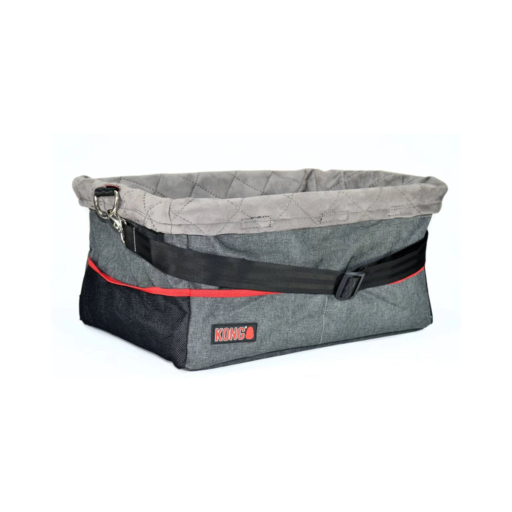 KONG Booster Seat Asiento Elevado para Auto en color gris con acolchado, correas de sujeción y diseño seguro para perros pequeños.