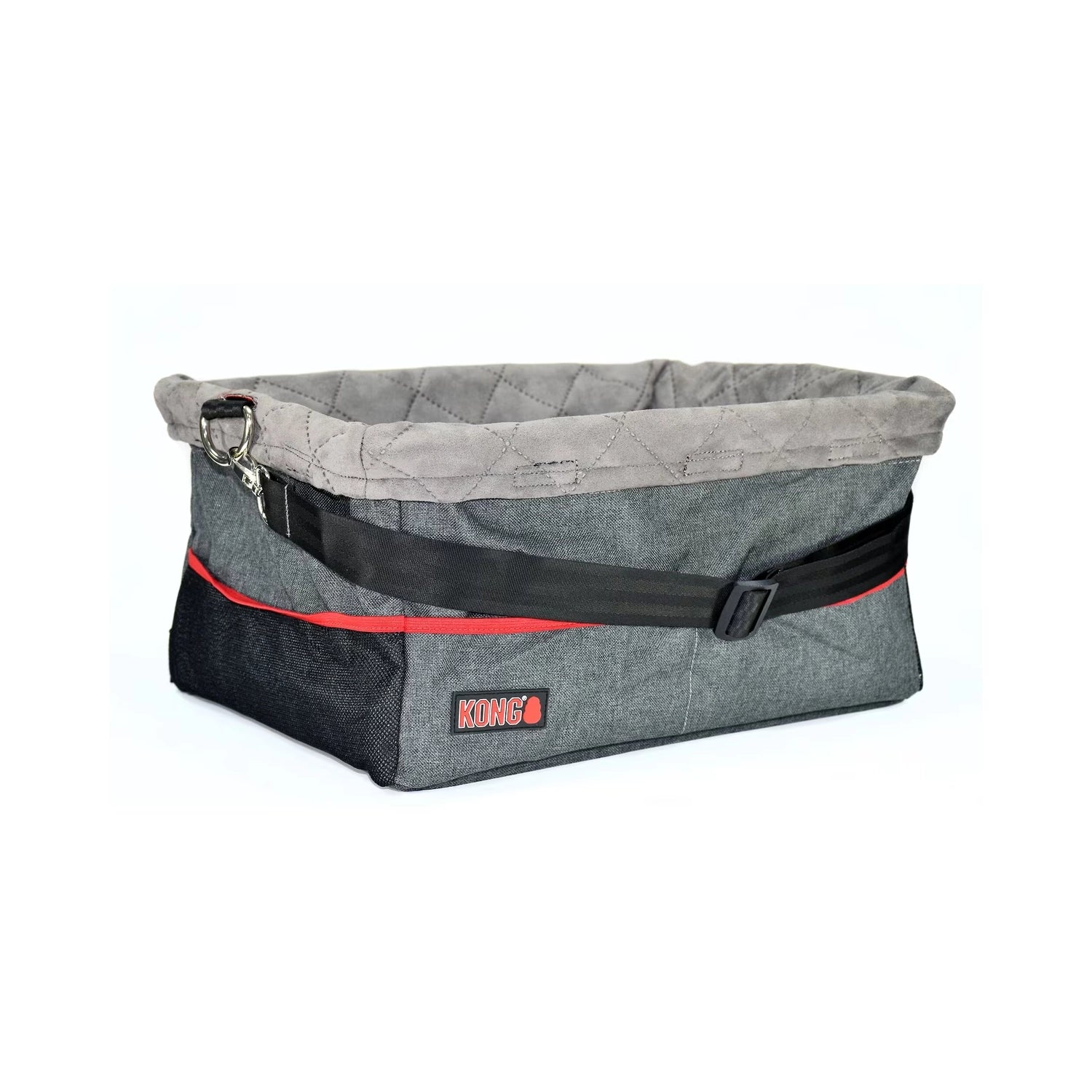 KONG Booster Seat Asiento Elevado para Auto en color gris con acolchado, correas de sujeción y diseño seguro para perros pequeños.