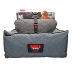 KONG Asiento para Auto con Correa de Seguridad Ultimate acolchado en color gris, con correa integrada para viajar con perros de forma segura.