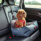 KONG Asiento para Auto con Correa de Seguridad Ultimate acolchado en color gris, con correa integrada para viajar con perros de forma segura.