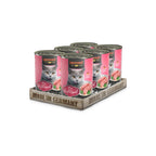 Leonardo Lata Ave alimento húmedo para gatos pack 6 latas, envase rosado con gato gris y receta elaborada con ave pura.