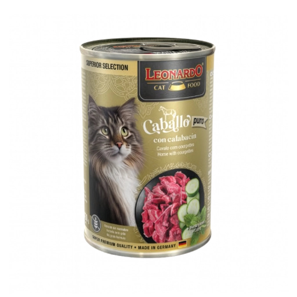 Leonardo Lata Superior Selection Caballo y Calabacín para gatos, alimento húmedo premium con carne y calabacín.