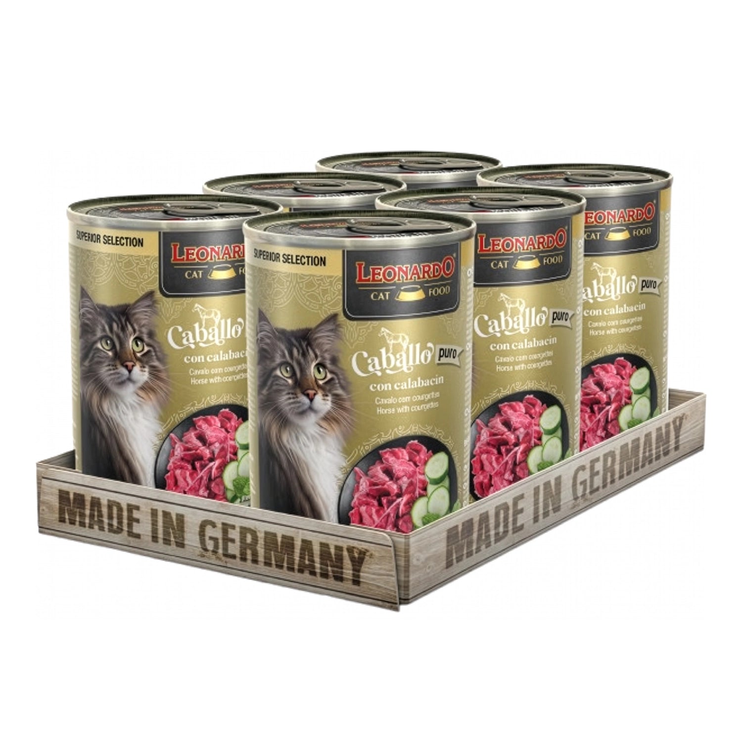Leonardo Lata Superior Selection Caballo y Calabacín para gatos pack 6 latas , alimento húmedo premium con carne y calabacín.