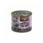 Leonardo Lata de Conejo alimento húmedo para gatos 200 g, envase lila con imagen de gato gris y receta rica en conejo.