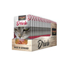 Leonardo Pouch Drink Ternera snack líquido para gatos pack 20, envase blanco con gato gris y caldo con carne de ternera.