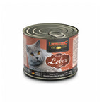 Lata Leonardo Lata de Higado para gatos adultos 200 g, diseño café con retrato de gato gris y proteína de hígado.