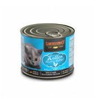 Lata Leonardo Lata Gatitos para gatos pequeños 200 g, diseño azul con gatito gris y proteína de ave premium.