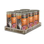 Leonardo Lata Superior Selection Pato con Pollo y Zanahoria pack 6, lata premium con gato y trozos de carne y zanahoria.