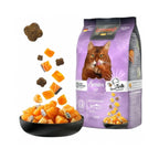 Leonardo Gato Senior GF alimento para gatos mayores sin granos, bolsa lila con gato café y trozos de salmón fresco