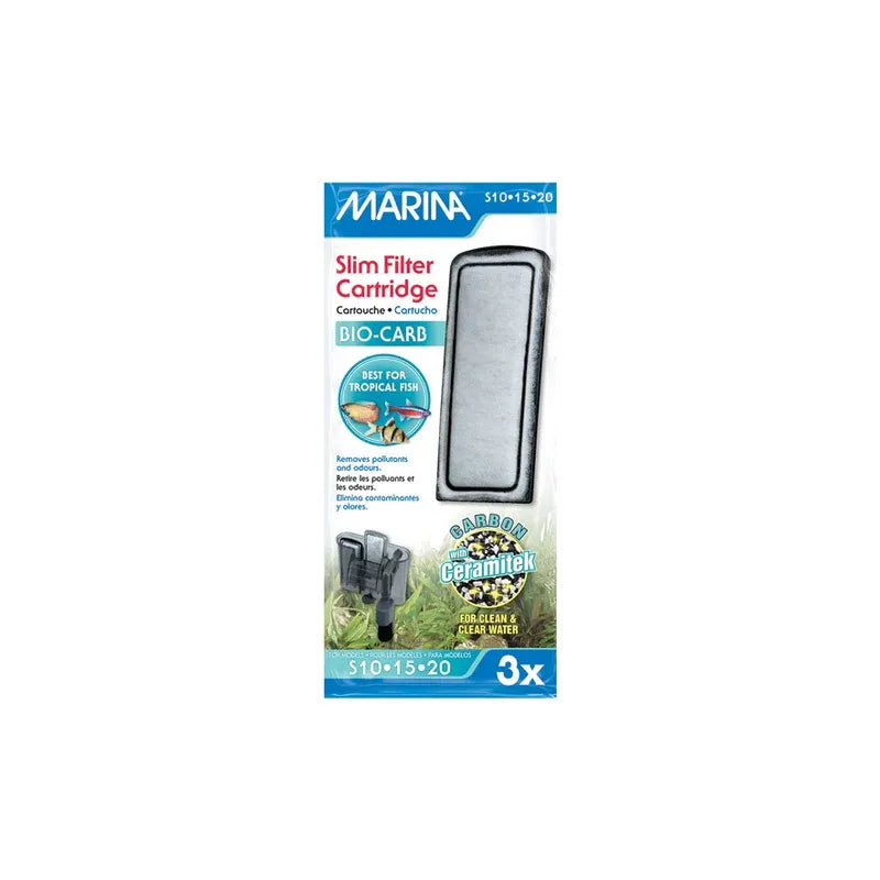 Marina Bio Filtro Carbon/Ceramitek Slim Filter Cartridge en empaque, cartucho filtrante con carbón y ceramitek para acuarios