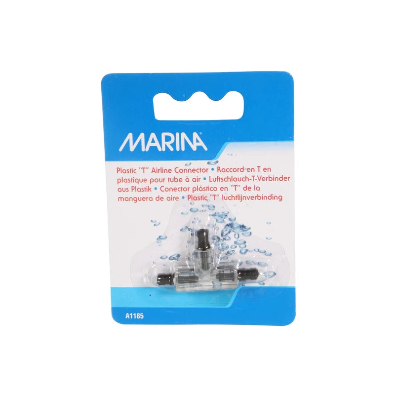 Marina Conector en T para Tubo de Aire en empaque azul, accesorio plástico transparente para dividir flujo de aire en acuarios