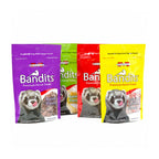 Snacks Premium "Bandits" para Hurón Marshall, en bolsa resellable de 85 g con un hurón en el envase.