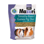 Mazuri para Cuye en Base Timothy "Guinea Pig Diet" alimento pelletizado con heno timothy y vitamina C, bolsa con imagen de cuyes.