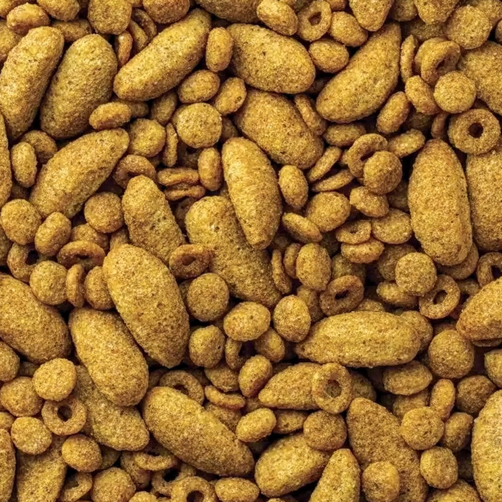 Mazuri Alimento para Aves Grandes "Large Bird Diet" en bolsa con pellets y fotografías de guacamayo, cacatúa y loro gris.