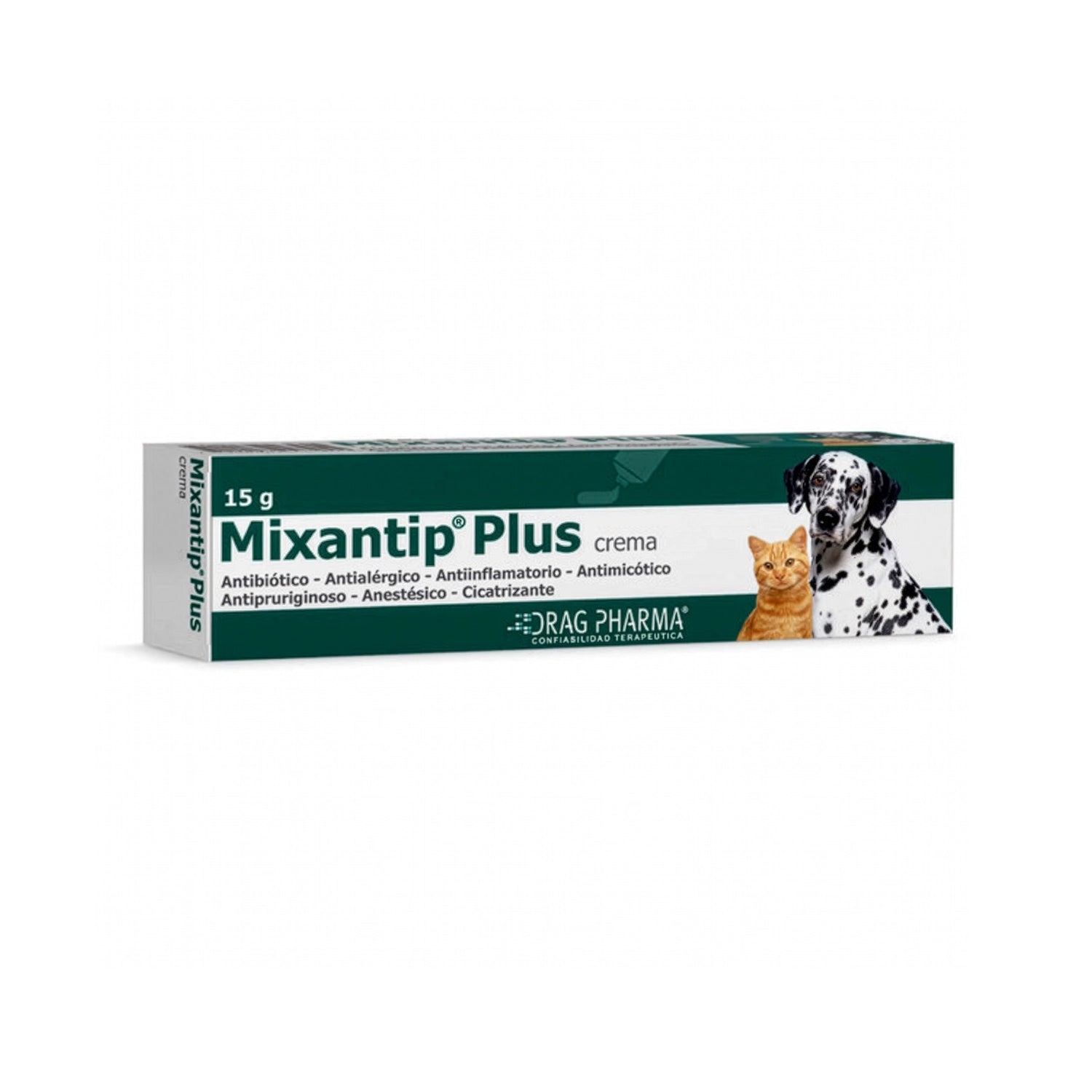Mixantip Plus Crema para perros y gatos en envase de 15 g con propiedades antiinflamatorias y antialérgicas.